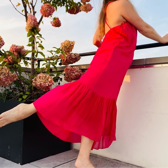 ZARA RIBBED DRESS VOLUMINOUS DRESS WITH BRAIDED STRAPS Fuchsia - Picture 11 of 16